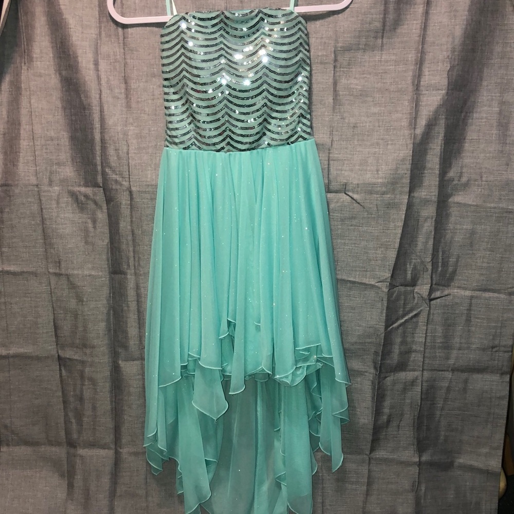 Love Reign Teal Sparkly Sequin Strapless High-Low Dress (SIZE 5 Juniors)